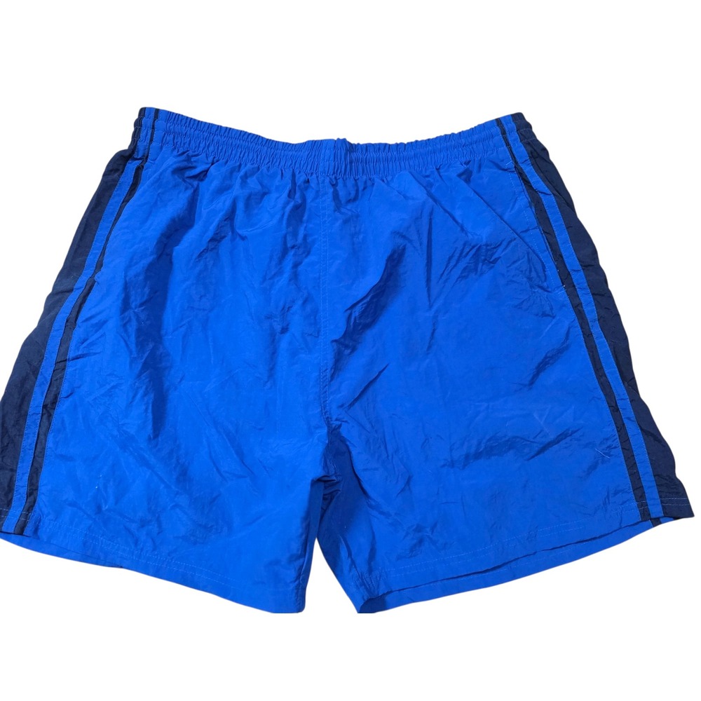 Caribbean Blues Mens Swim Trunks Blue Striped Mesh Lined Nylon Shorts XL 90s/Y2K